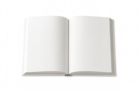 Book mockup displaying empty pages against transparent backdrop, highlighting creative design potential