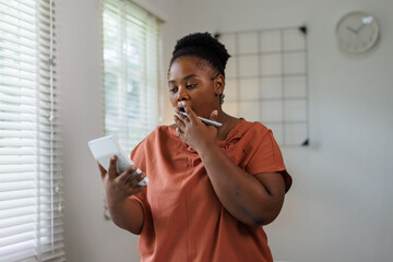 Waist up portrait modern business woman in the office with copy space. Female executive wearing...