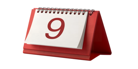 Calendar Page Nine: A close-up shot showcases a desk calendar with the number 9 prominently displayed on a clean white page, representing a specific date or event.