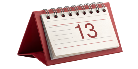 Calendar on the 13th: A desktop calendar prominently displays the number 13, set against a clean background, inviting focus on scheduling, appointments, and future planning.