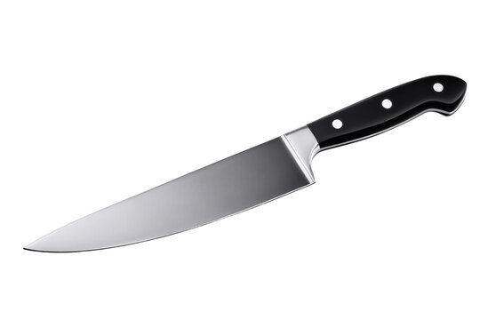 A knife with a black handle and a silver blade