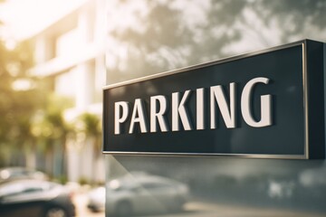 Obraz premium Modern parking sign at outdoor lot with blurred background