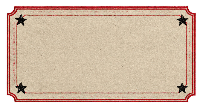 Vintage ticket or label, light beige background, red border, black stars