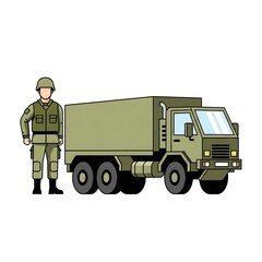 Fototapeta premium Military Personnel and Truck Illustration