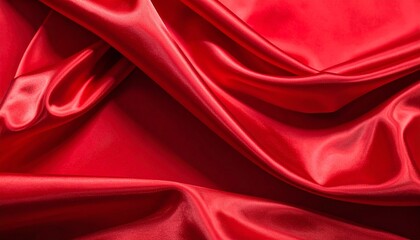 Luxurious flowing red satin fabric with elegant folds and a smooth, rich texture, perfect for sophisticated backgrounds or textile designs