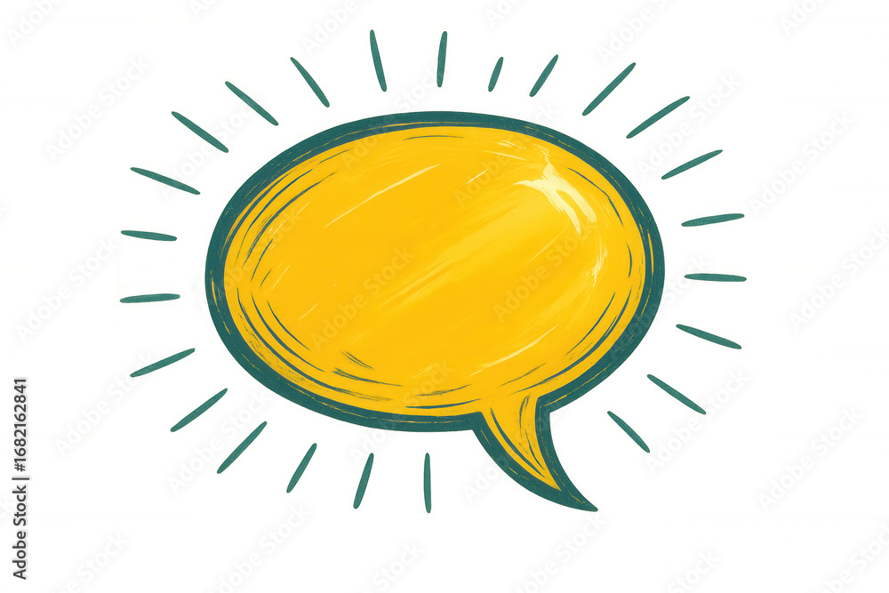 Poster yellow hand-drawn speech bubble with radiating lines on a transparent background - perfect for conve