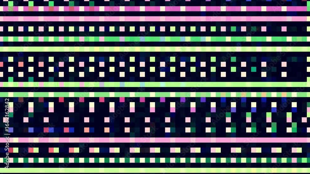 Poster multi colored pixels animation with distortions and glitches