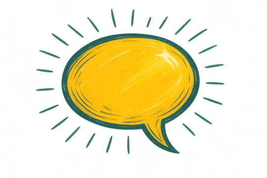 Yellow hand-drawn speech bubble with radiating lines on a transparent background - perfect for conveying messages and adding a creative flair