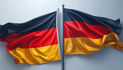Obraz premium Two German flags billowing dramatically