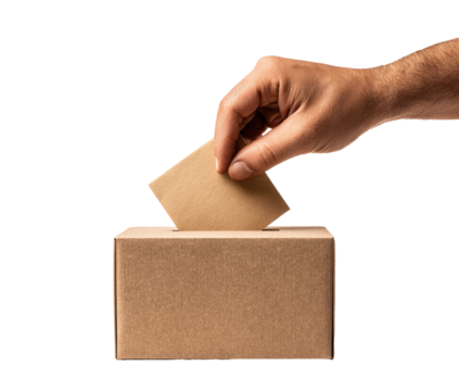 A hand inserts a ballot into a cardboard box (1)
