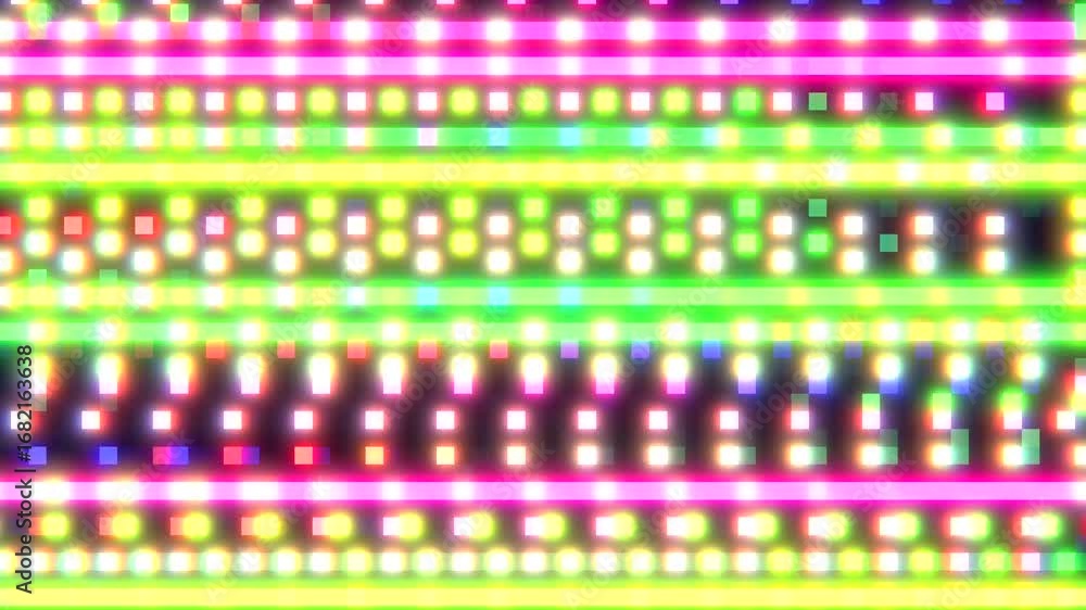 Poster blurry glowing shapes and pixels with distortions and glitches animation