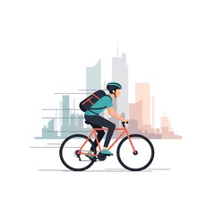 Cyclist Riding in Urban Cityscape with Skyscrapers