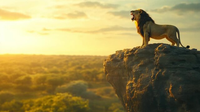 Majestic Lion Roaring at Sunset