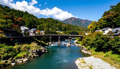 Fototapeta premium Autumnal mountain river valley