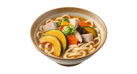 Vegetable Udon isolated on Transparent Background. Japanese food