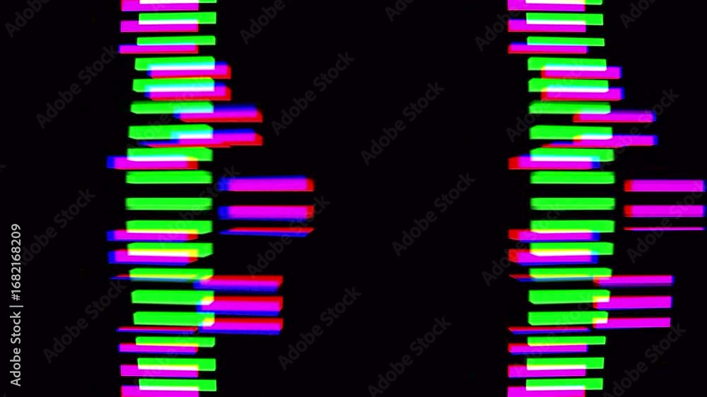 Poster distorted lines with glitch effects animation on black background