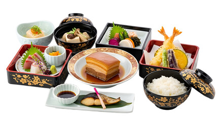 Japanese Kaiseki Dinner isolated on Transparent Background. Japanese food