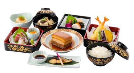 Japanese Kaiseki Dinner isolated on Transparent Background. Japanese food