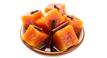 Candied Pumpkin Cubes Isolated on Transparent Background. Mexican food