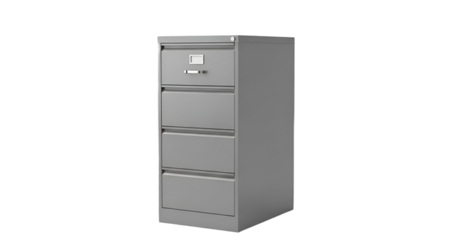 Gray Four Drawer Filing Cabinet Isolated on Transparent Background - Powered by Adobe