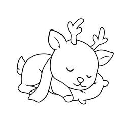 Cute Sleeping Fawn Line Art, Black and White Illustration for Kids' Coloring Pages and Nursery Decor.