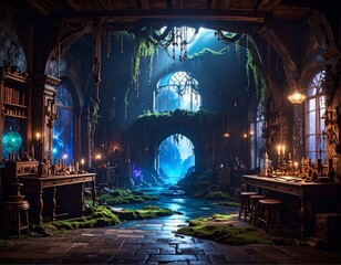 廃墟での魔女の秘密の儀式