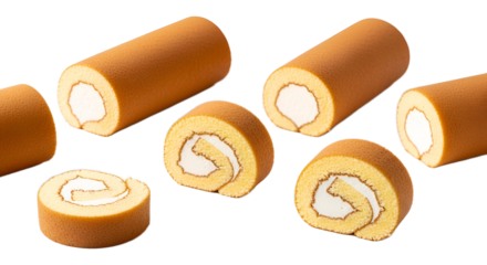 Swiss Roll Cake Isolated on Transparent Background. Japanese food