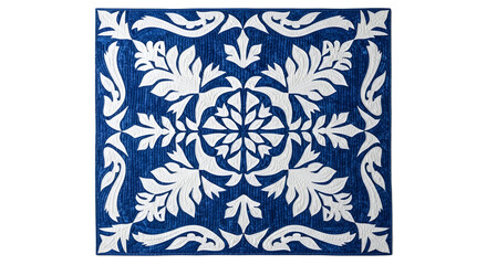 Blue and White Floral Rug Isolated on Transparent Background