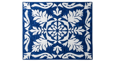 Blue and White Floral Rug Isolated on Transparent Background