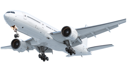 White airplane in flight, angled view (1)