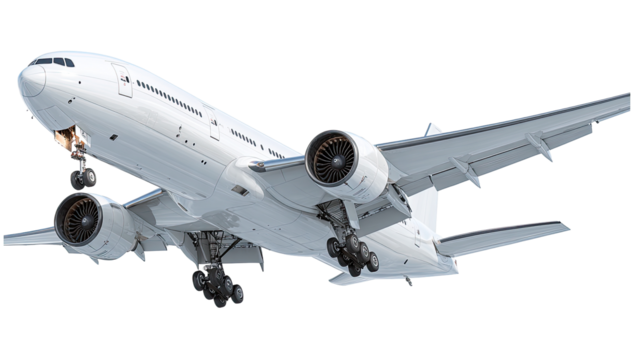 White airplane in flight, angled view (1)