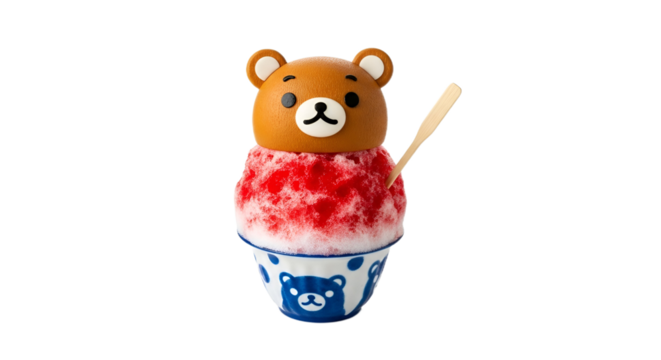 Cute Bear Shaved Ice Isolated on Transparent Background. Japanese food