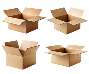 Fototapeta premium Four open cardboard boxes, varying angles