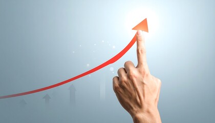 Hand pointing to a rising red graph