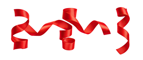 Red ribbon swirls against a black background