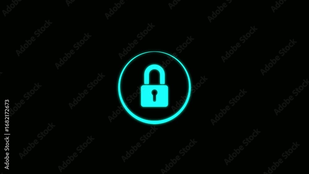 Poster lock animation icon neon glowing privacy security password encryption circle. a vibrant neon lock ic
