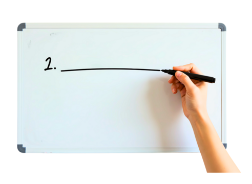 Hand writing a list on a whiteboard isolated on transparent background