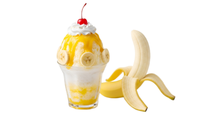 Banana Split isolated on Transparent Background. American food