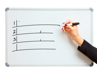 Hand writing a list on a whiteboard isolated on transparent background