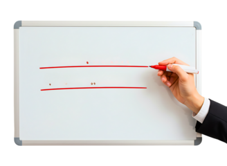 Hand writing a list on a whiteboard isolated on transparent background