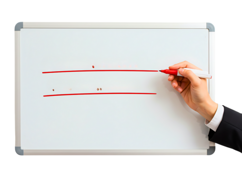 Hand writing a list on a whiteboard isolated on transparent background