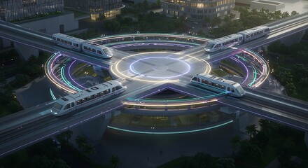 Futuristic elevated transportation hub