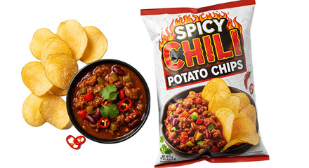 Spicy Chili Potato Chips Isolated on Transparent Background