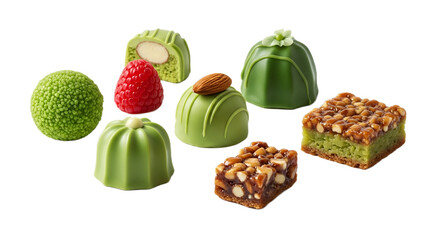 Matcha Chocolate Assortment Isolated on Transparent Background. Japanese food