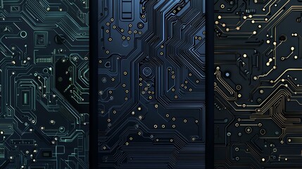 Set of seamless cyber patterns. Circuit board texture. Collection of digital high tech style vector backgrounds