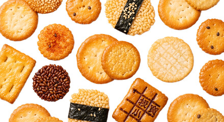 Rice Crackers Isolated on Transparent Background. Japanese food