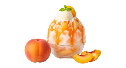 Peach Kakigori Isolated on Transparent Background. Japanese food