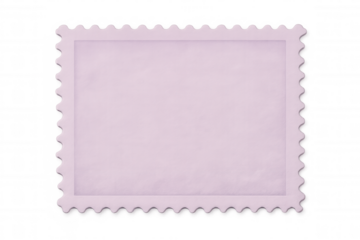 Purple postage stamp with scalloped edges, close-up view on transparent background, ready for personalized design