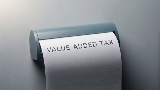 Value Added Tax  concept. Tax roll showing value added tax on a grey background.