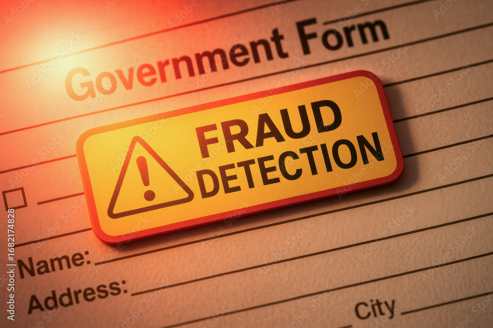 Poster fraud detection concept on government form highlights impact of ai for social responsibility and sec